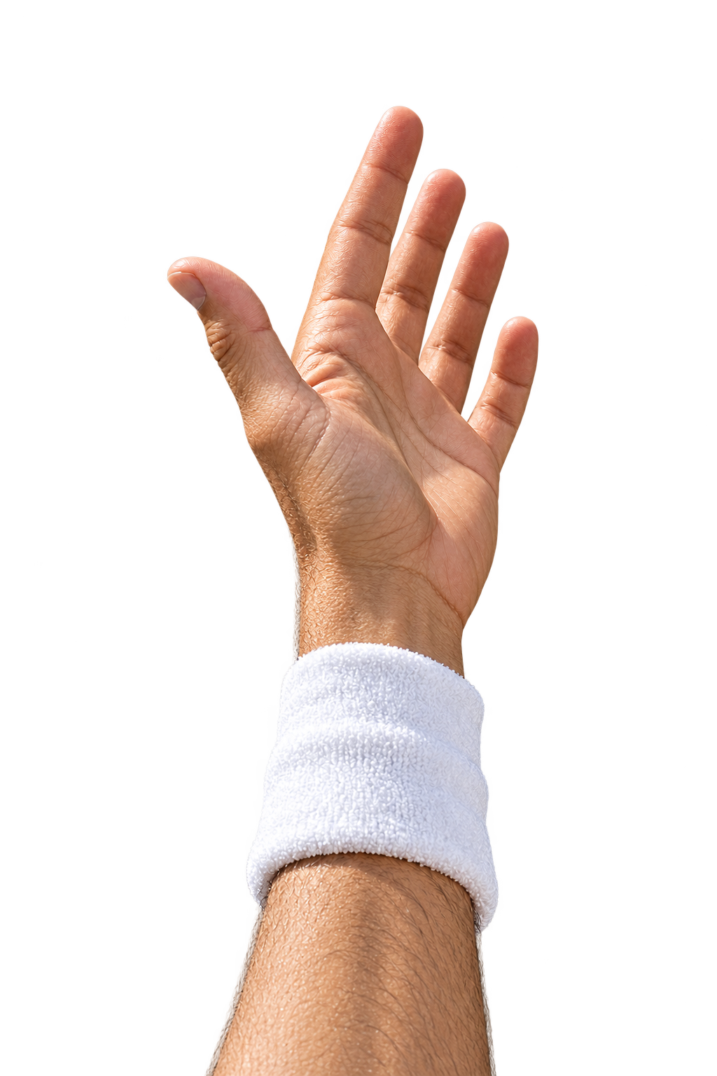 Tennis player's extended hand following through after an upward ball toss